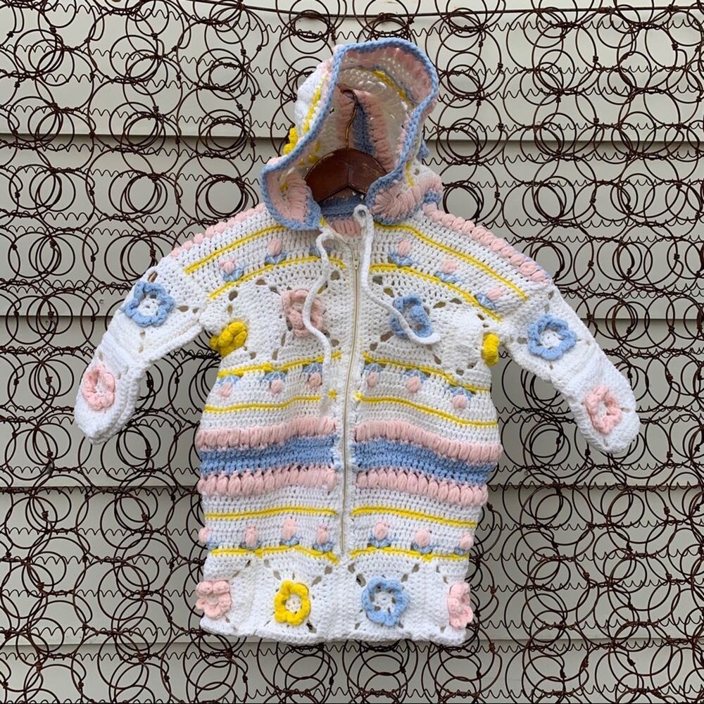 Vintage pastel floral crochet baby bunting winter suit